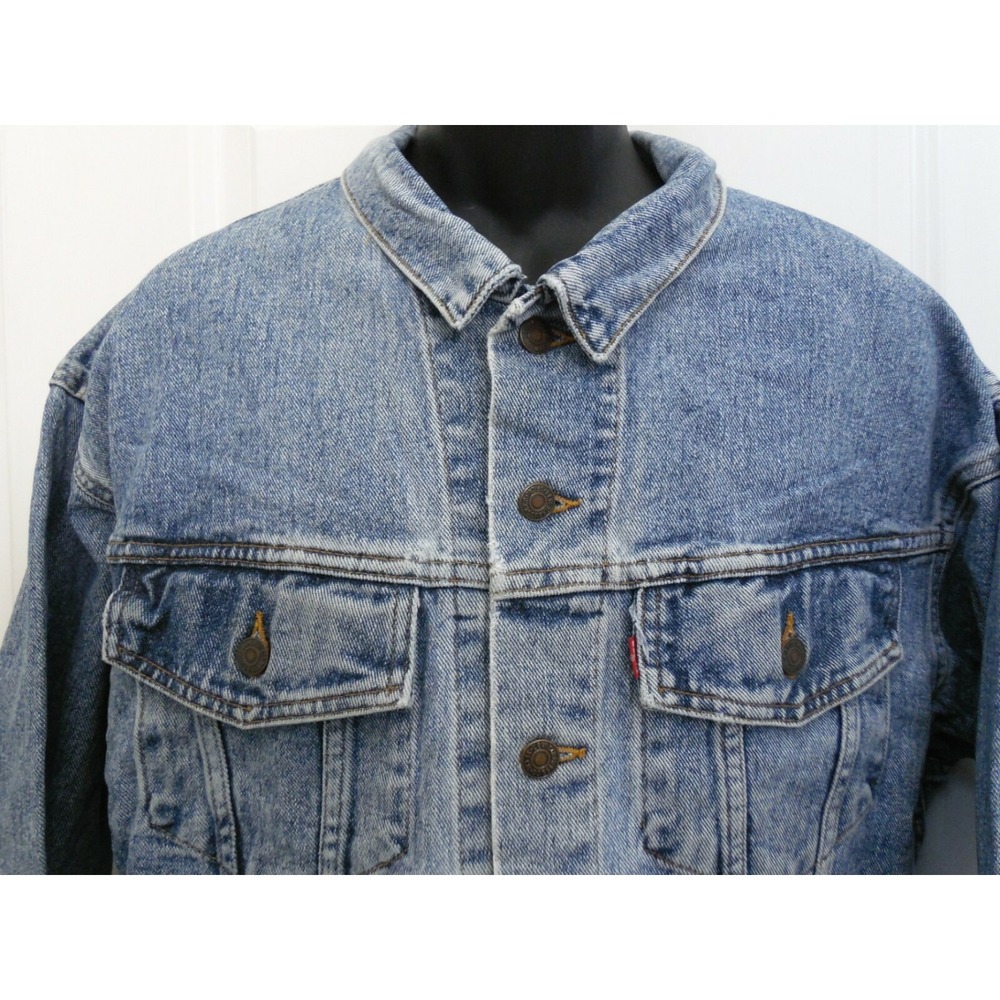 Levis Mens Blue Long Sleeve Button Down Pockets Jean Denim Jacket Size Medium